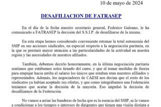 Desafiliación de FATRASEP: Autonomía Sindical del SSIP