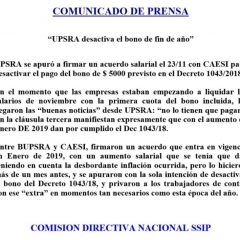 Comunicado de Prensa: «UPSRA desactiva el bono de fin de año»