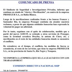 Continúa el estado de Alerta y Movilización contra la empresa Prosegur S.A.