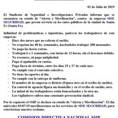 Estado de Alerta y Movilización contra la Empresa SISE