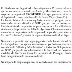 Estado de Alerta y Movilización contra Prosegur