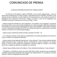 Licencias por prevención de Coronavirus