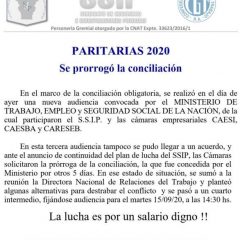 Paritarias 2020 – Se prorrogó la conciliación