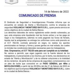 Estado de Alerta y Movilización contra RAYO SRL