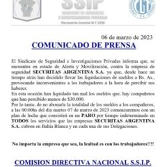 Estado de Alerta y Movilización contra Securitas S.A.