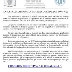 La justicia suspendió la reforma laborarl del DNU 70-23