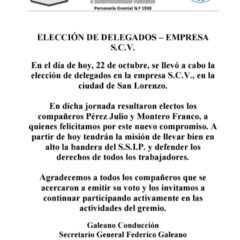 Elección de delegados en la empresa S.C.V. – San Lorenzo