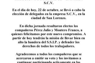 Elección de delegados en la empresa S.C.V. – San Lorenzo