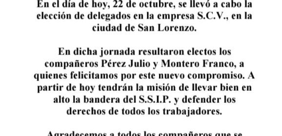Elección de delegados en la empresa S.C.V. – San Lorenzo
