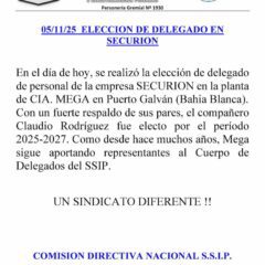 Elección de delegado en Securion – Planta Mega, Puerto Galván