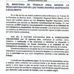 El Ministerio de Trabajo ordena la reincorporación de trabajadores despedidos ilegalmente