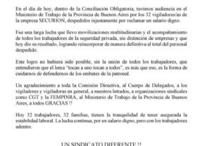 32 trabajadores reincorporados: el S.S.I.P. logró una victoria histórica