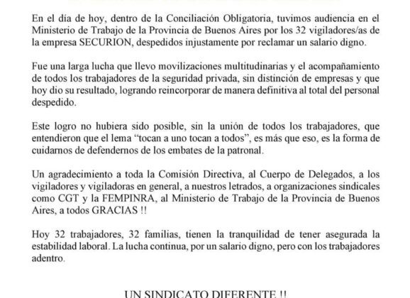 32 trabajadores reincorporados: el S.S.I.P. logró una victoria histórica