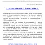 Nos declaramos en Estado de Alerta y Movilización por la continuidad laboral de vigiladores en EX VALE