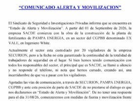 Nos declaramos en Estado de Alerta y Movilización por la continuidad laboral de vigiladores en EX VALE