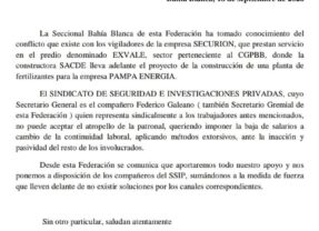 Recibimos el respaldo de FeMPINRA en defensa de los trabajadores de Securion