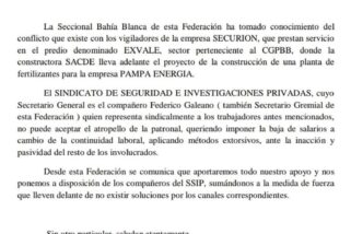 Recibimos el respaldo de FeMPINRA en defensa de los trabajadores de Securion