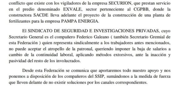 Recibimos el respaldo de FeMPINRA en defensa de los trabajadores de Securion
